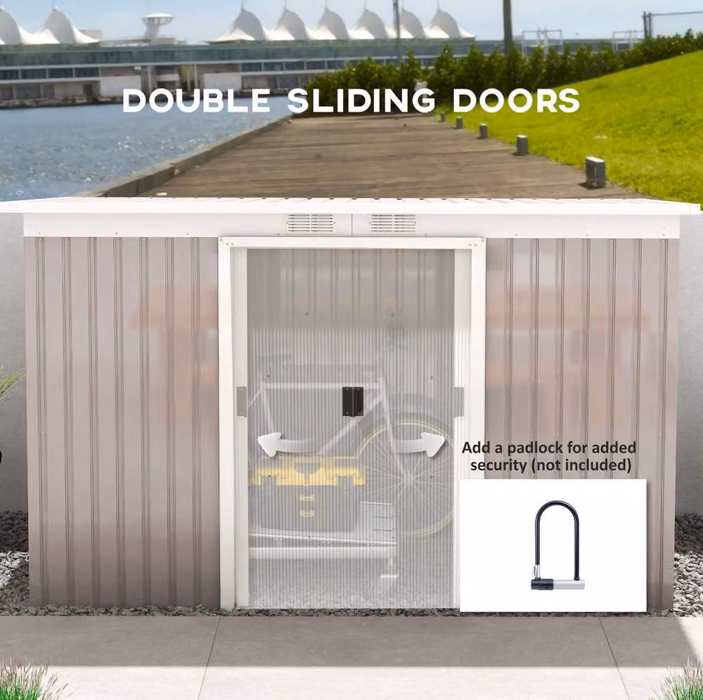 STILVORA Modern Grey Galvanised Steel Garden Storage Shed with Lockable Sliding Doors, W/D/H: 280 x 130 x 172 cm – 4