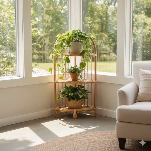 Orsina Industrial Freestanding Shelving Unit in Beige with Rattan Details, W/D/H: 93.0 x 46.0 x 46.0 cm