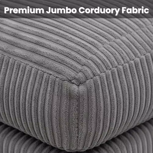 Bliss Furniture Jumbo Cord U-Shaped Sofa in Black, Modern Design with Removable Covers and Solid Wood Frame – 3