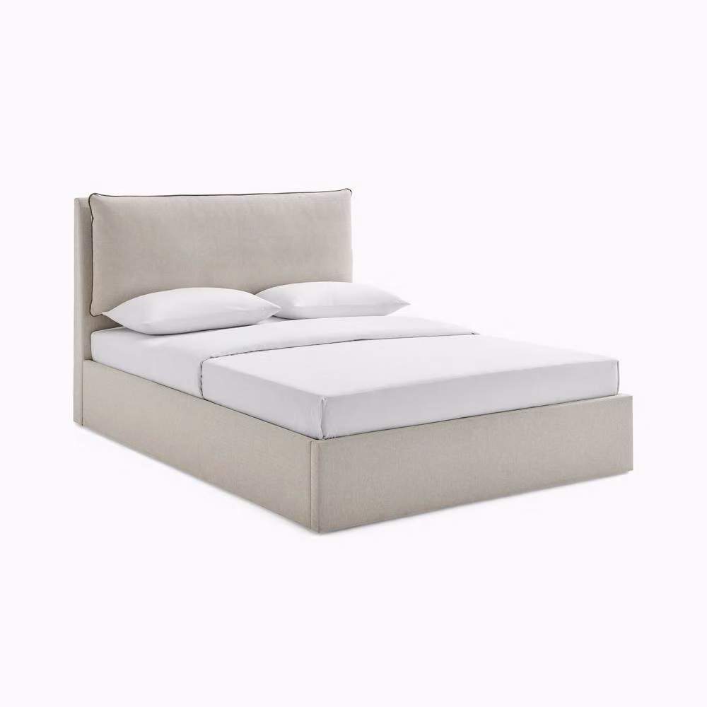 FurnitureboxUK Tilly Ottoman Bed Frame in Beige and Brown Herringbone Fabric, Double, 140 x 200 cm – 2