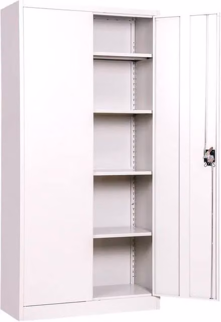 FORGEVIO Grey Metal Industrial Storage Cabinet with 2 Lockable Hinged Doors and Internal Shelves, Height: 180 cm