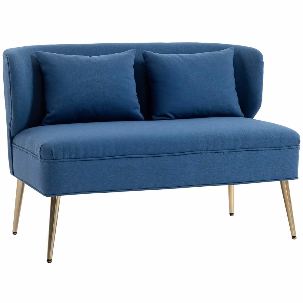 Wyld Haus Taco 2 Seater Wingback Sofa in Dark Blue Linen Look with Gold Metal Frame – 2