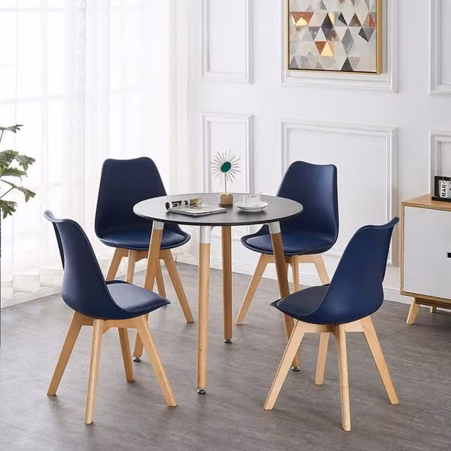 Life Interiors Lorenzo Round Dining Set with Table and 4 Blue Chairs