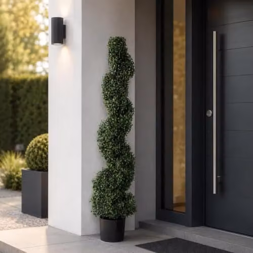 Botanik Green and Black UV Resistant Spiral Boxwood Topiary Tree