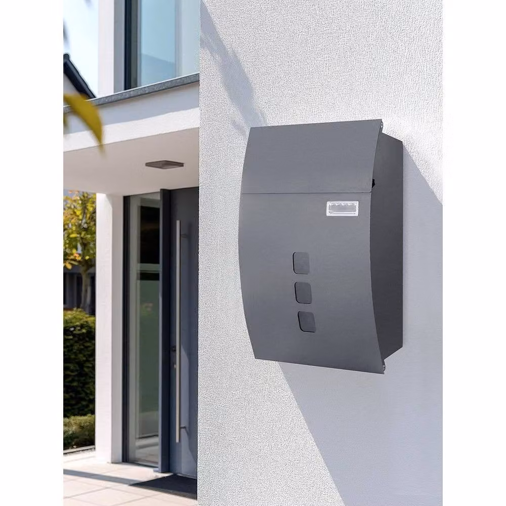 PAWNORA Charcoal Grey Wall-Mounted Letter Box with Lock, W: 45.5 cm, H: 37.5 cm – 3