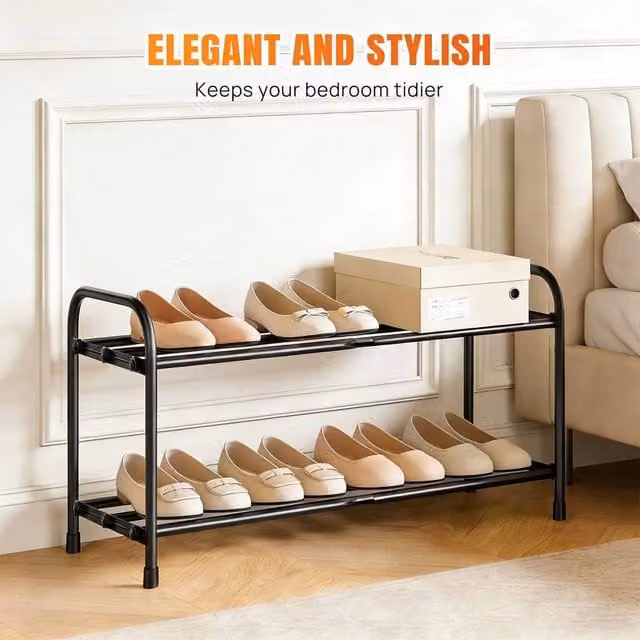 FLAVORA 2-Tier Metal Shoe Storage Rack in Black, W: 50 cm – 1