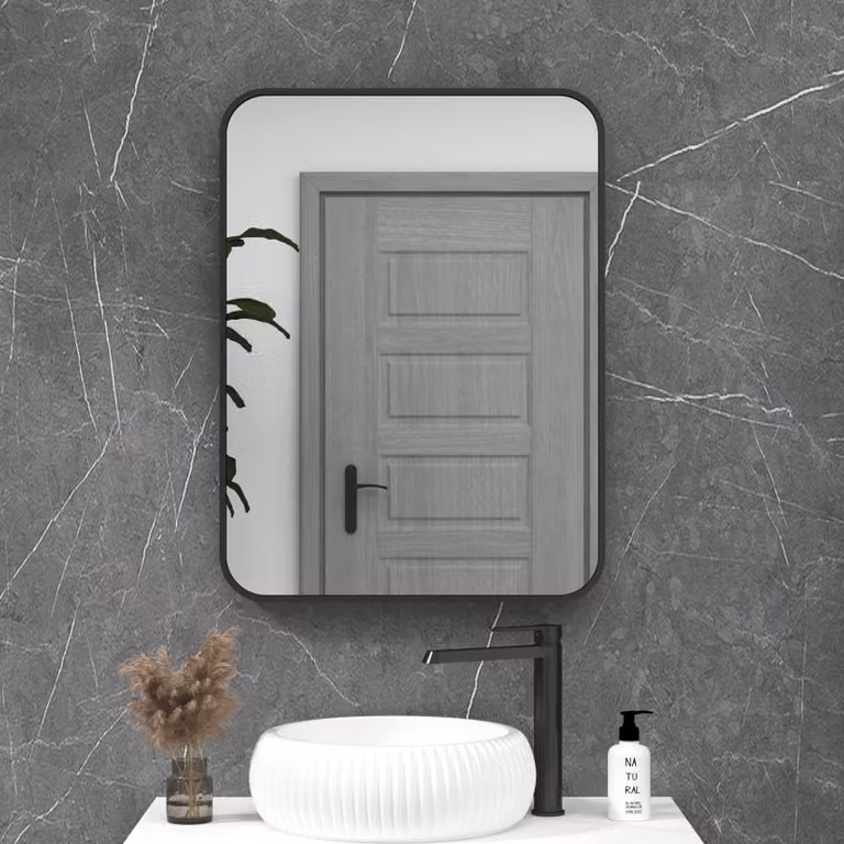 Royal Bathrooms Elmore Rectangular Minimalist Wall Mirror, Matt Black Frame, W: 60.0 cm, H: 80.0 cm