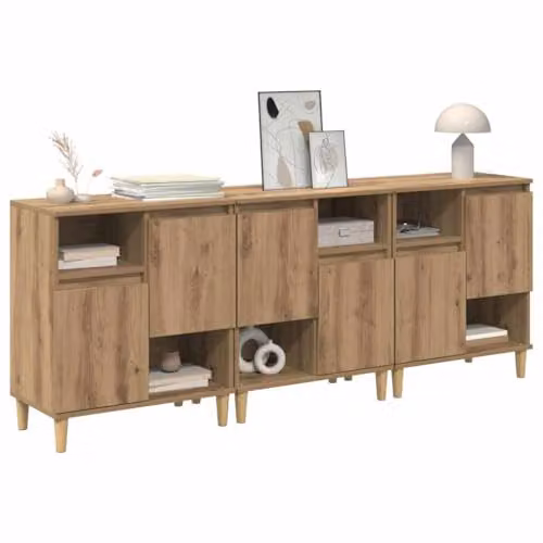 vidaXL Set of 3 Modern Sideboards in Brown, W/D/H: 60 x 35 x 70 cm
