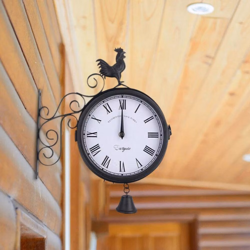 EONLION Paddington Station Vintage Style Outdoor Garden Wall Clock, Black, Diameter: 100 cm – 3