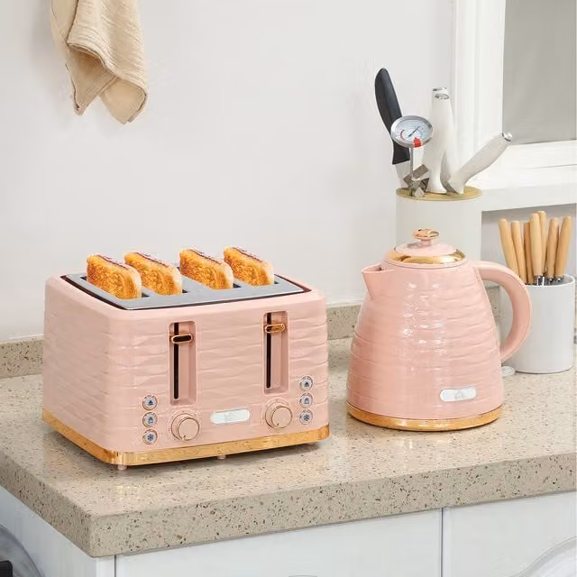 HOMCOM Kettle 1.7 l and 4 Slice Toaster Set in Light Pink