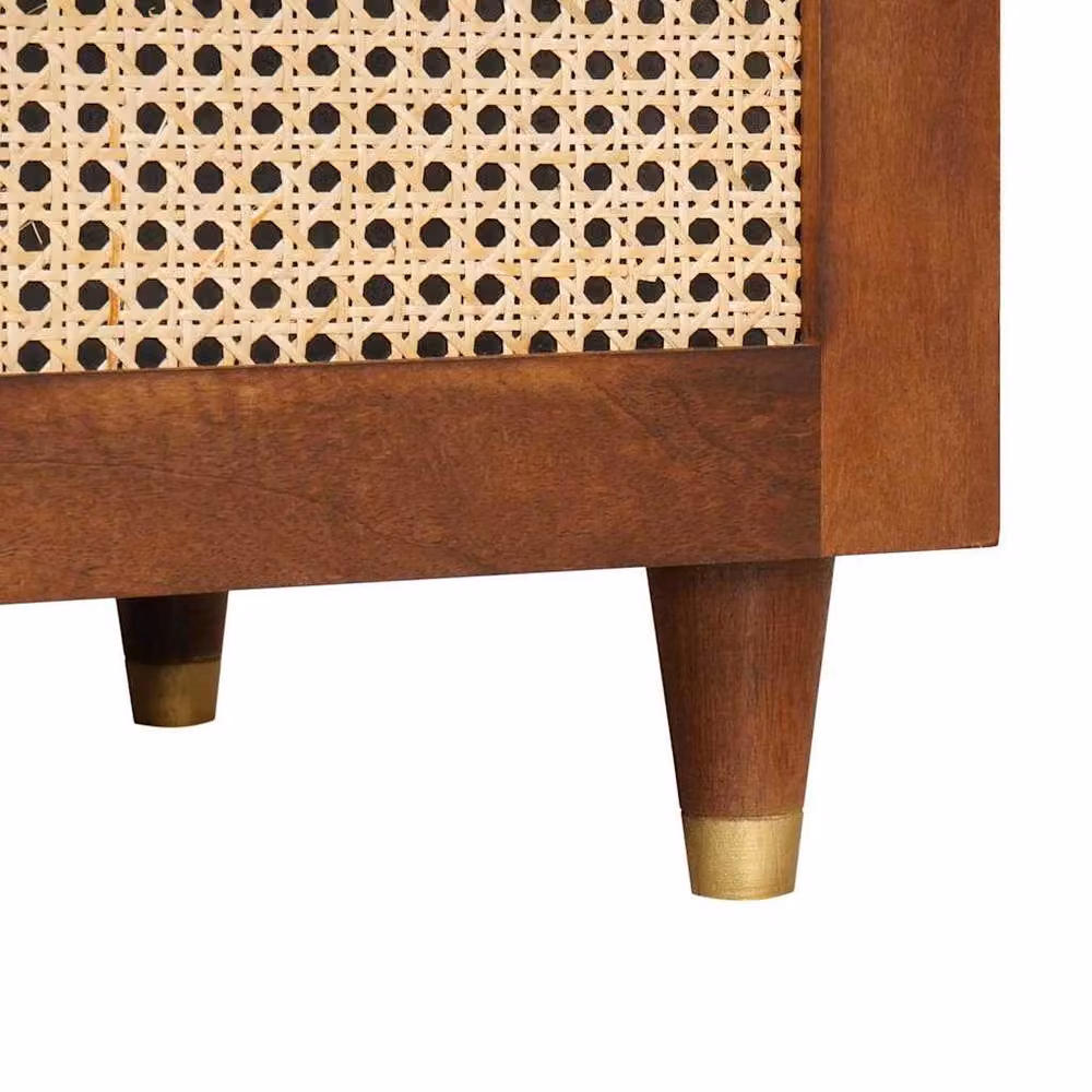 Berkfield Home Mango Wood Coffee Table with Rattan Door and Gold Details in Brown – 5