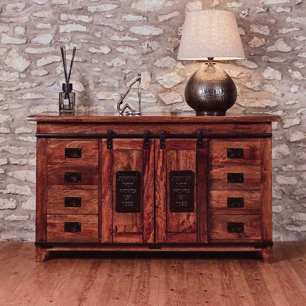 Elm Home And Garden Industrial Solid Mango Wood Sideboard Cabinet in Brown and Black – 2