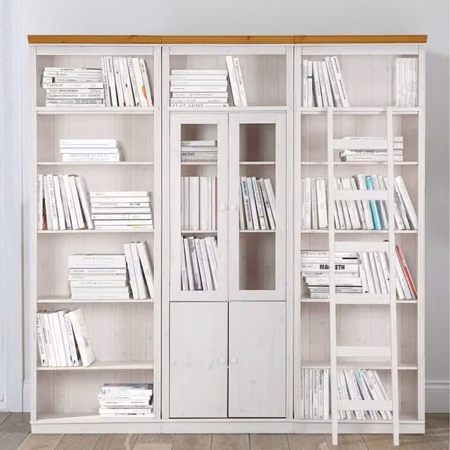Dorel Anita Wall Unit D in White and Honey with Glass Doors and Pine Wood Finish
