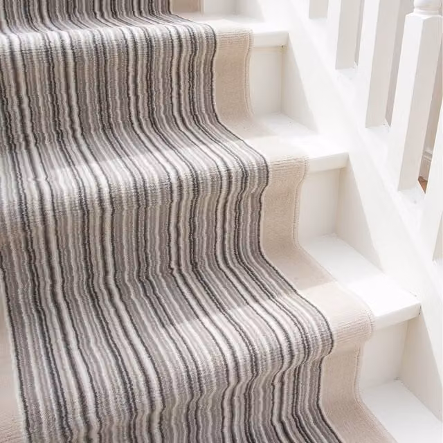 The Rug House Neutral Striped Cut To Measure Stair Carpet Runner, Beige, Width: 70 cm, Length: 548 cm