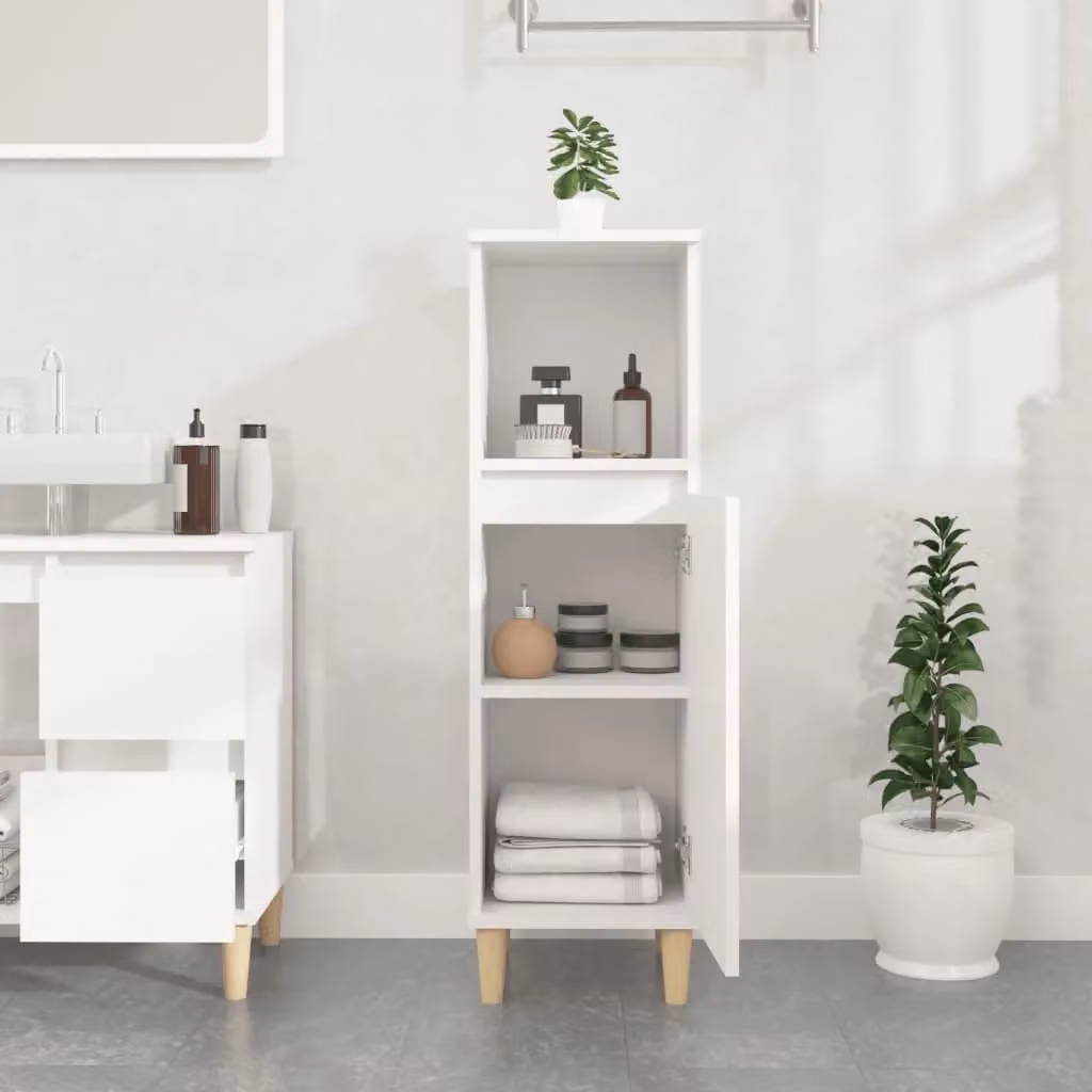 Berkfield Home White Freestanding Bathroom Cabinet with Hinged Doors and Open Shelf, W/D/H: 30 x 30 x 100 cm – 1