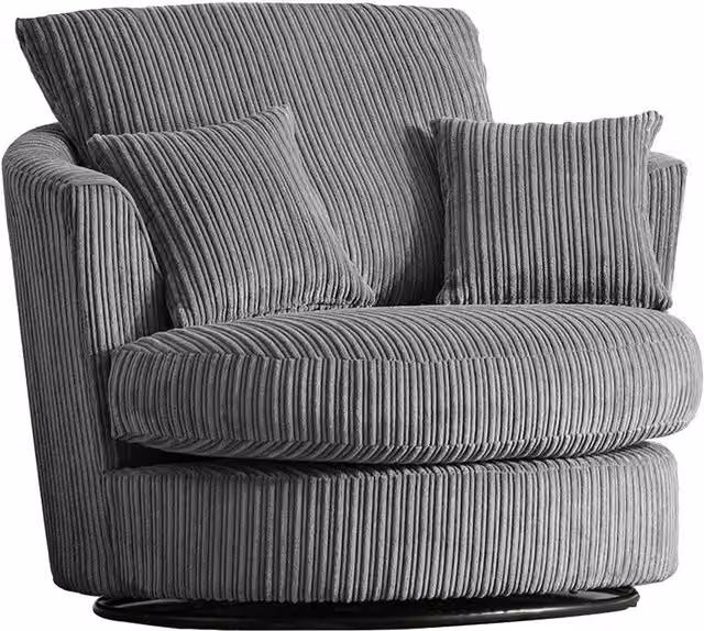 Luxor Living Grey Jumbo Cord Fabric 360 Degree Swivel Tub Chair, H 110 cm x W 80 cm x D 105 cm – 1