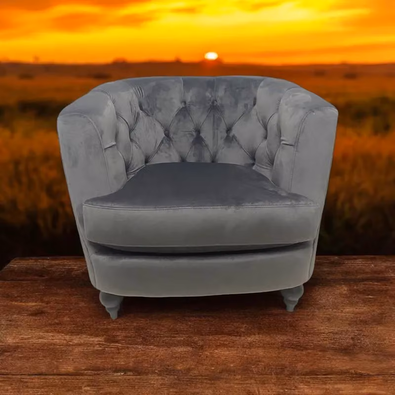 Minster Velvet Armchair in Light Grey, W: 75 cm, D: 86 cm, H: 74 cm – 3