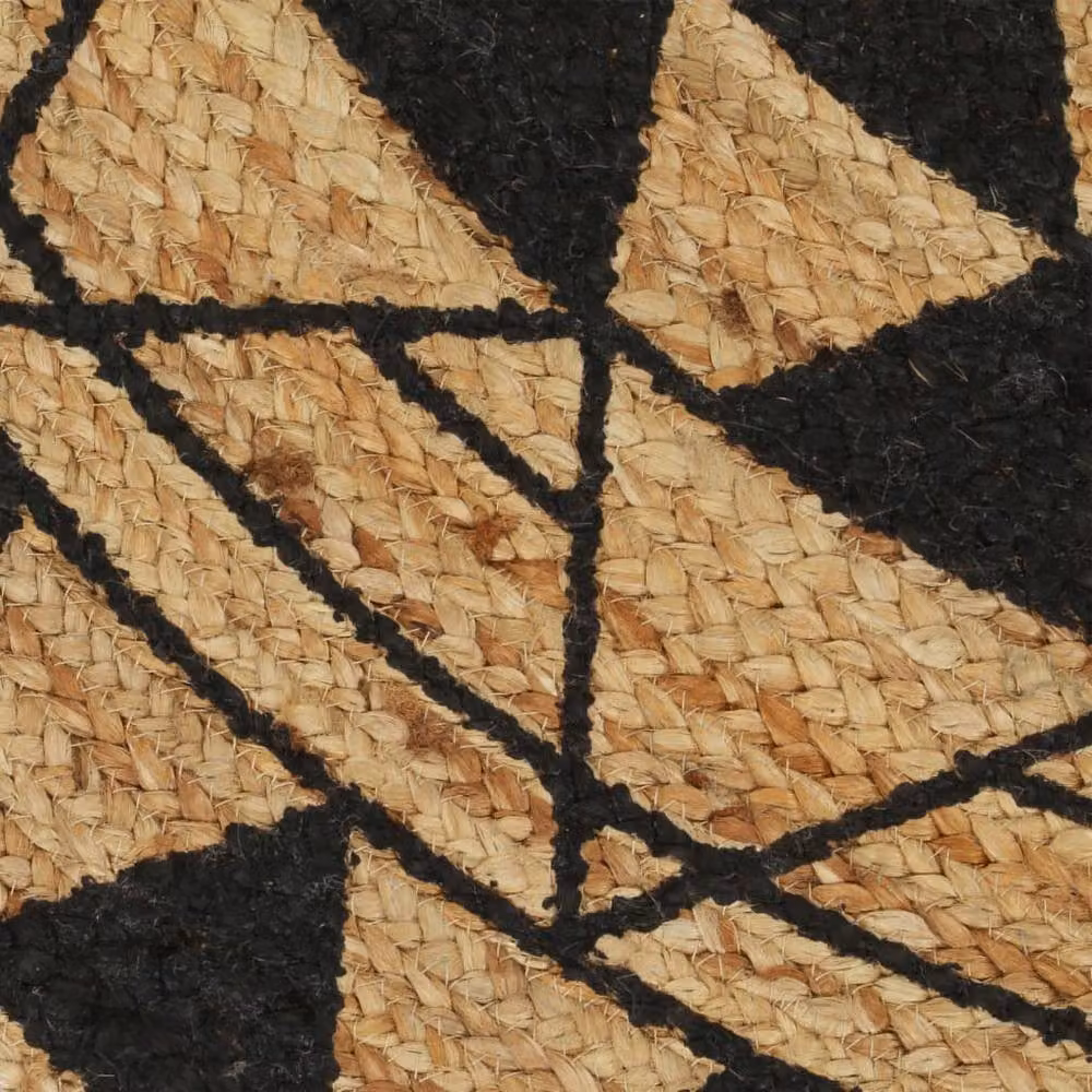 Berkfield Home Handmade Round Jute Rug with Black Floral Print in Natural and Sand, Diameter: 100 cm – 3