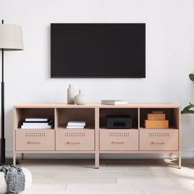Berkfield Home Set of 2 Modern Pink Steel TV Cabinets, W/D/H: 68 x 39 x 50.5 cm