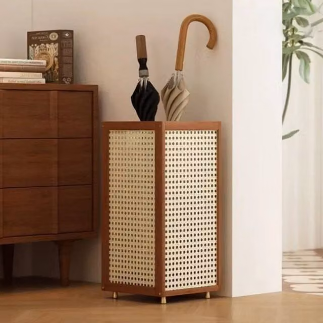 KORVIXA Free Standing Bamboo Umbrella Holder with Removable Tray in Brown