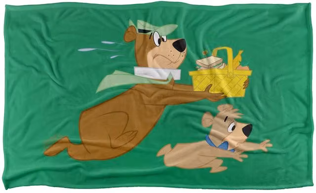 Warner Bros. Yogi Bear Yogi and Boo Boo Steal Picnic Basket Super Soft Fluffy Polyester Blanket, Large, Multicolour and Green