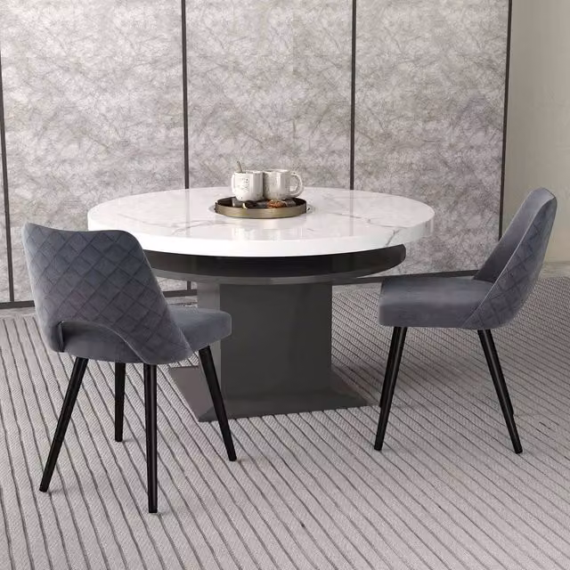 KORVIXA Set of 2 Grey Velvet Modern Accent Dining Chairs with Armrests, H 84 x W 48 x D 100 cm – 1