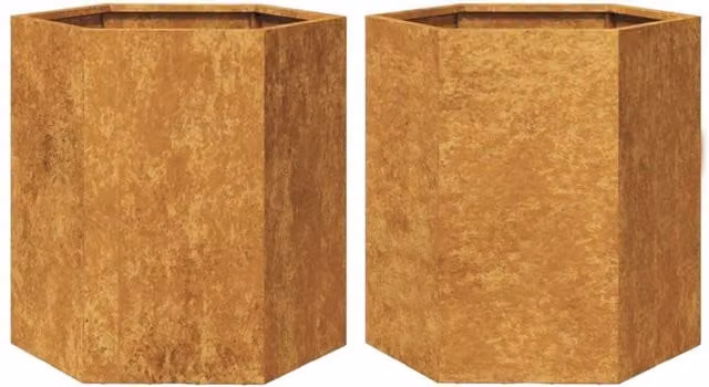 Berkfield Home Garden Hexagon Planter Set of 2, Brown Corten Steel, W: 46 cm, D: 40 cm, H: 45 cm