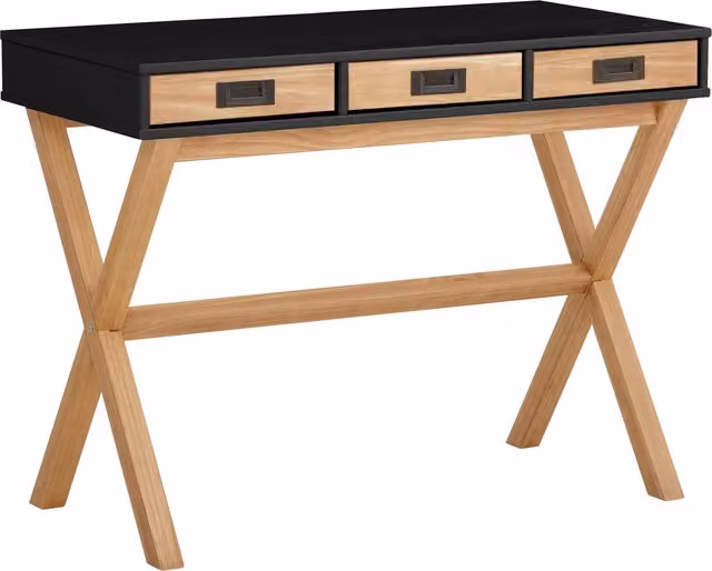 Paulo Modern Writing Desk with 3 Drawers in Black and Brown Stained Wax