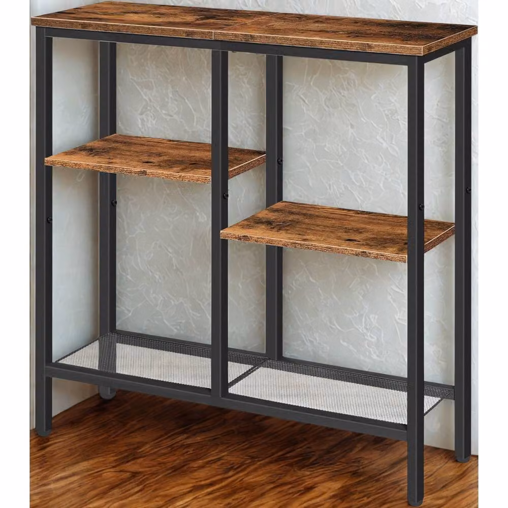 FURNOS 4 Tier Slim Hallway Console Table with Storage Shelves in Brown and Black – 3