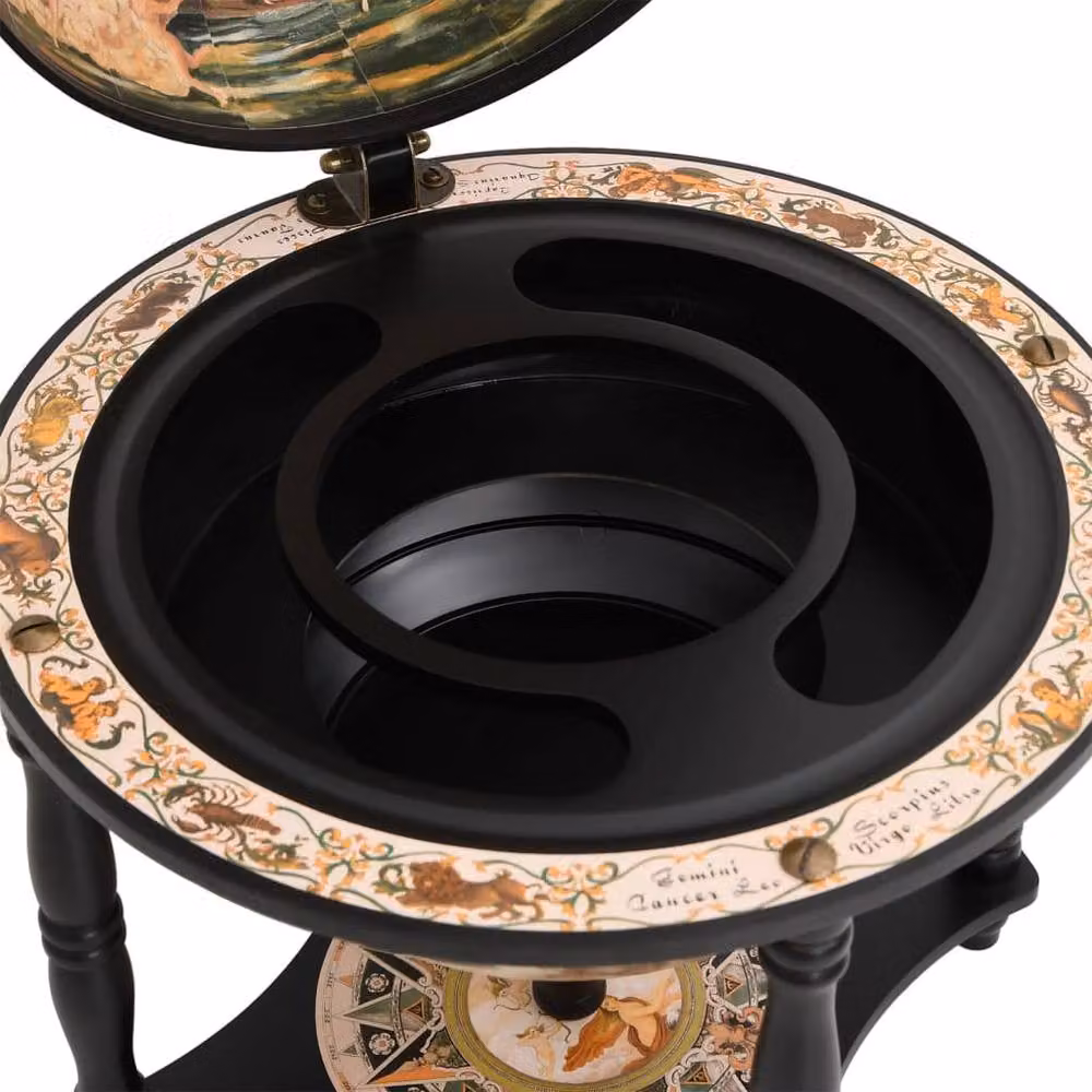 Berkfield Home Globe Bar Wine Stand in Black Solid Eucalyptus Wood – 3