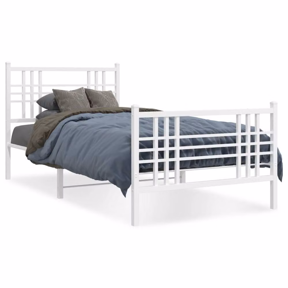 Berkfield Home Metal Bed Frame with Footboard, White, W/D/H: 100 x 200 cm – 2