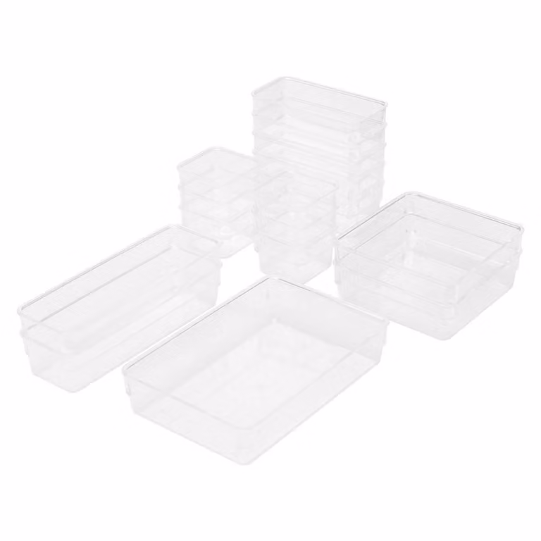 Garden Sanctuary 28-Piece Multi-Compartment Transparent Plastic Desktop Organisers in Clear