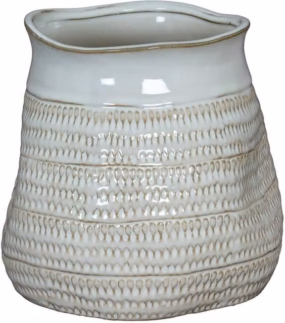 Lemon Pavilion Tava Wide Hewn Ceramic Vase, White, W: 26 cm, D: 26 cm, H: 26 cm