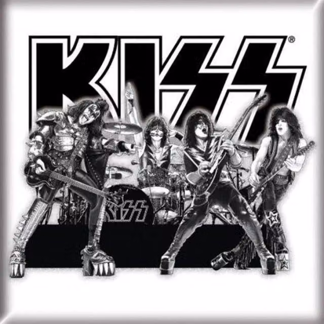 Kiss Graphite Band Square Fridge Magnet in White and Black