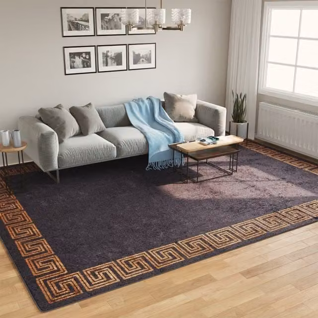Berkfield Home Washable Round Anti Slip Rug in Black and Gold, Diameter: 100 cm