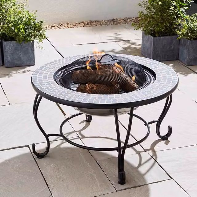BillyOh 4-in-1 Ceramic Fire Pit, BBQ Grill and Ice Cooler Round Fire Table in Black