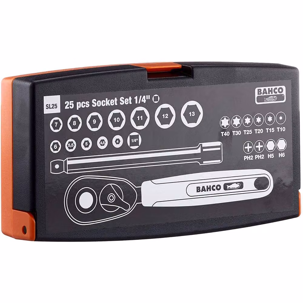 Bahco SL25 25-Piece Metric 1/4 Inch Drive Socket Set in Orange – 3