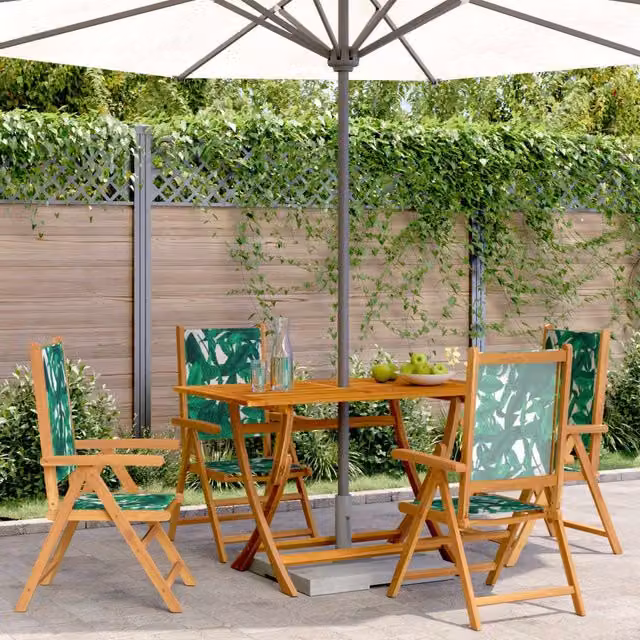 Berkfield Home Set of 4 Reclining Garden Chairs in Green Fabric and Acacia Wood