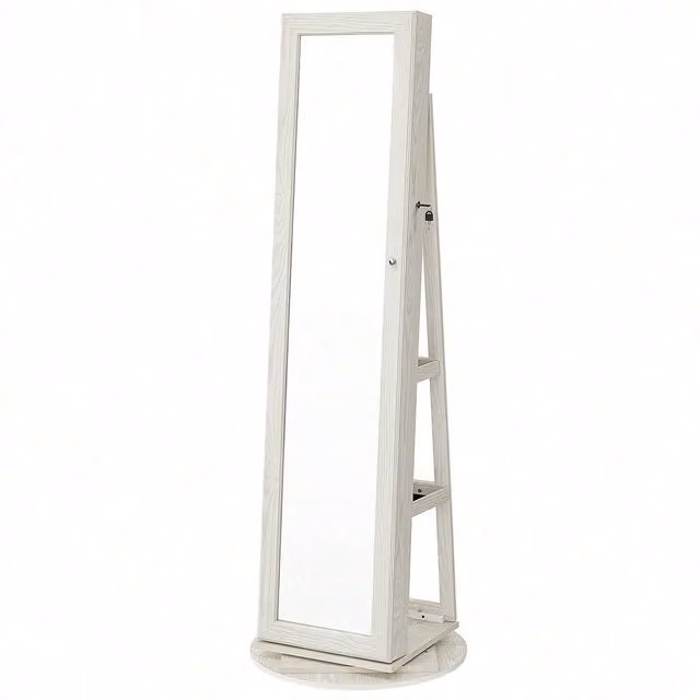 SONGMICS 3-in-1 Jewellery Organiser Cabinet with Full-Length Mirror and Lock, White