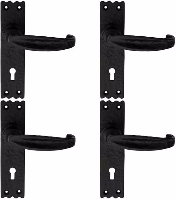 Loops 4 Pairs Creased Style Handle on Slim Lock Backplate, Black Antique, 156 x 38 mm – 1