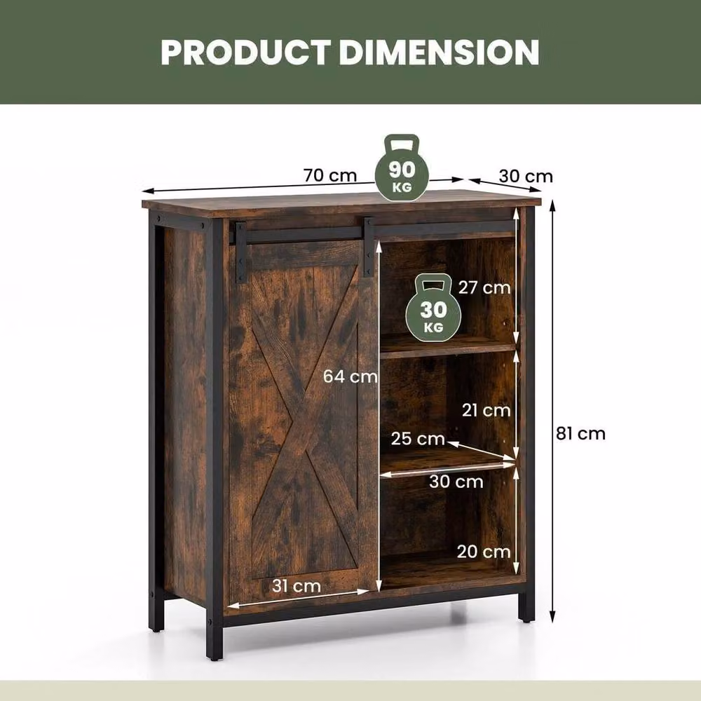 KORVIXA Rustic Accent Storage Cabinet Sideboard in Brown, W/D/H: 100 x 70 x 70 cm – 2