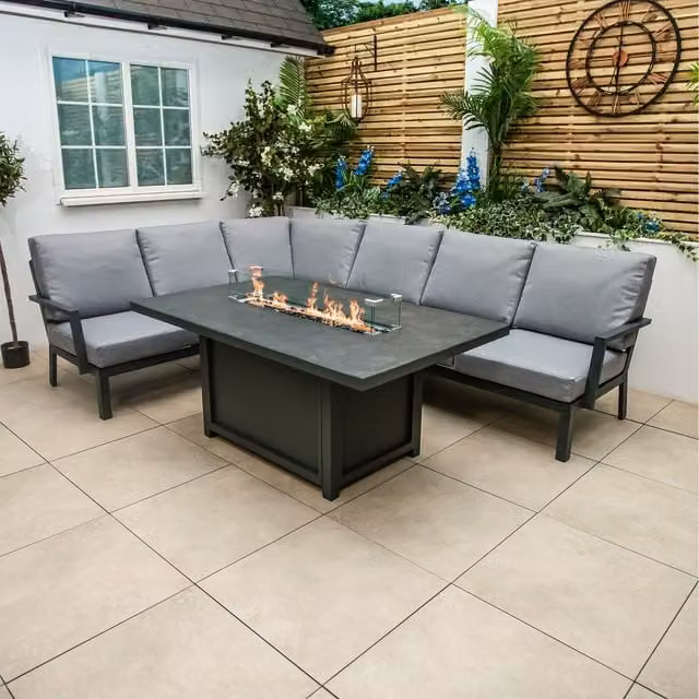 Bracken Outdoors Miami Deluxe Aluminium Rectangular Corner Set with Firepit Table in Anthracite Grey