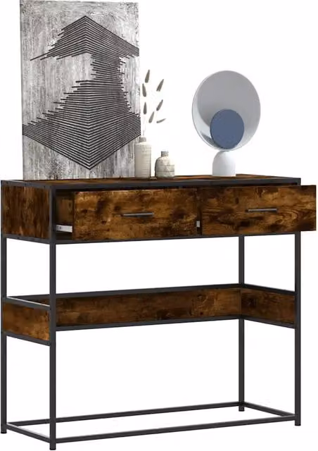 Berkfield Home Smoked Oak Console Table in Brown, W/D/H: 90 x 35 x 80 cm