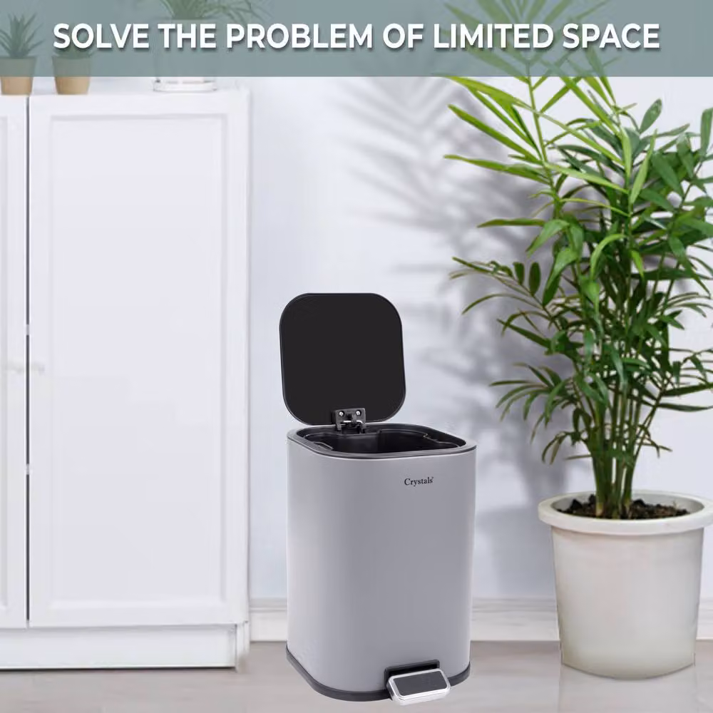 Crystals Grey 3L Soft-Close Stainless Steel Pedal Bin with Removable Inner Bucket, H: 30.0 cm, W: 22.0 cm, D: 16.0 cm – 4