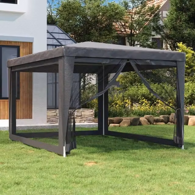 Berkfield Home Party Tent with 4 Mesh Sidewalls, Anthracite and Black, W: 4 m, D: 3 m