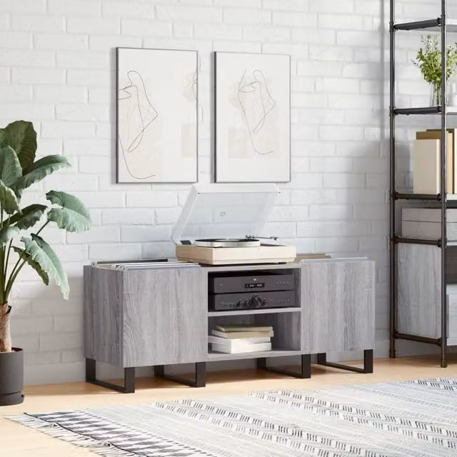 Berkfield Home Record Cabinet in Grey Sonoma, W/D/H: 121 x 38 x 48 cm – 1