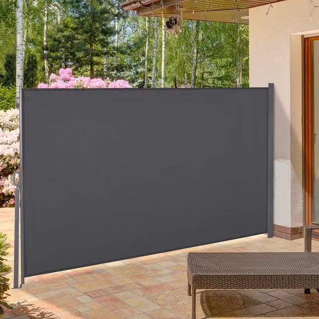 Outsunny Retractable Side Awning Screen Fence in Grey, W/H: 300 x 160 cm
