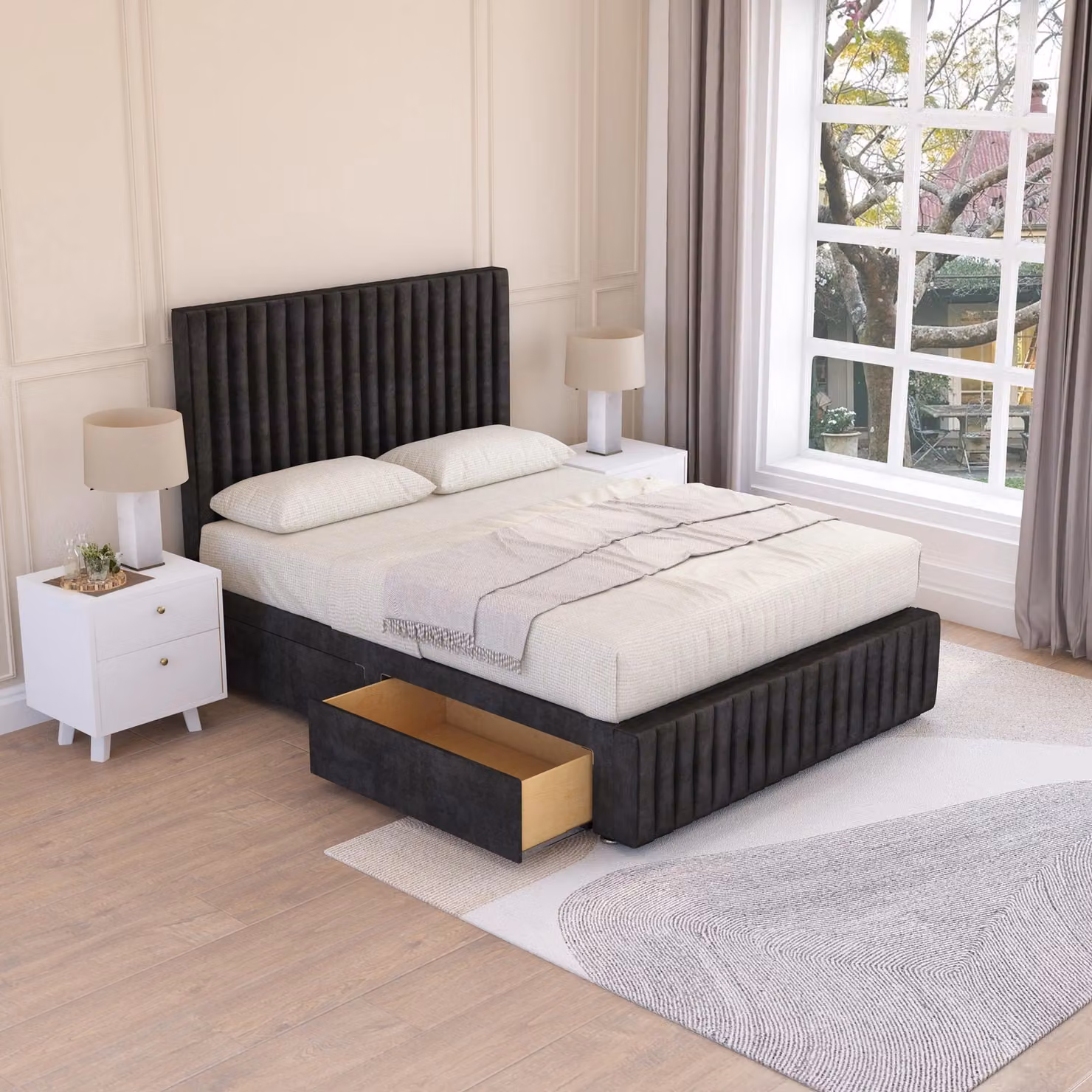 Sloomy Madison Plush Velvet Memory Foam Bed Set with 4 Drawers, Mattress and Headboard in Black, Small Double – 2
