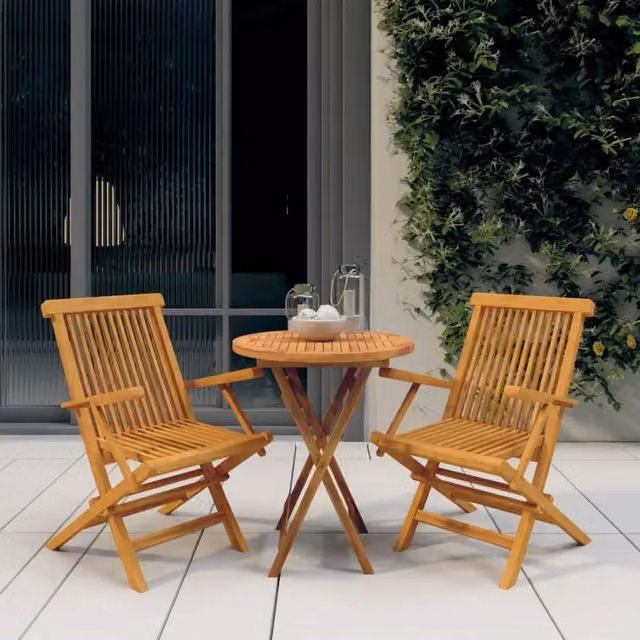 Berkfield Home 3 Piece Garden Dining Set in Brown Solid Wood Teak