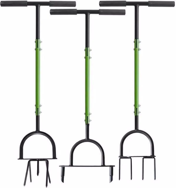 VOGREX Manual Hollow Tine Lawn Aerator with Soil Prongs for Garden Drainage in Green and Multicolour – 1